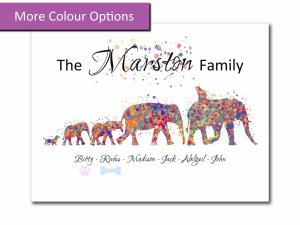 Multicolour Elephant Family Personalised Print