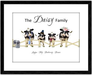 Black and White Cow Family Print