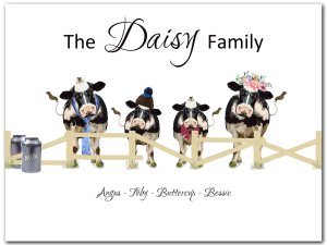Black and White Cow Family Print